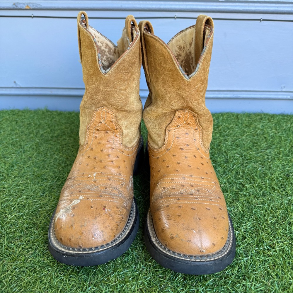 Ariat Fatbaby Women 9.5 B Ostrich Print Leather Western Cowboy Boots Workwear